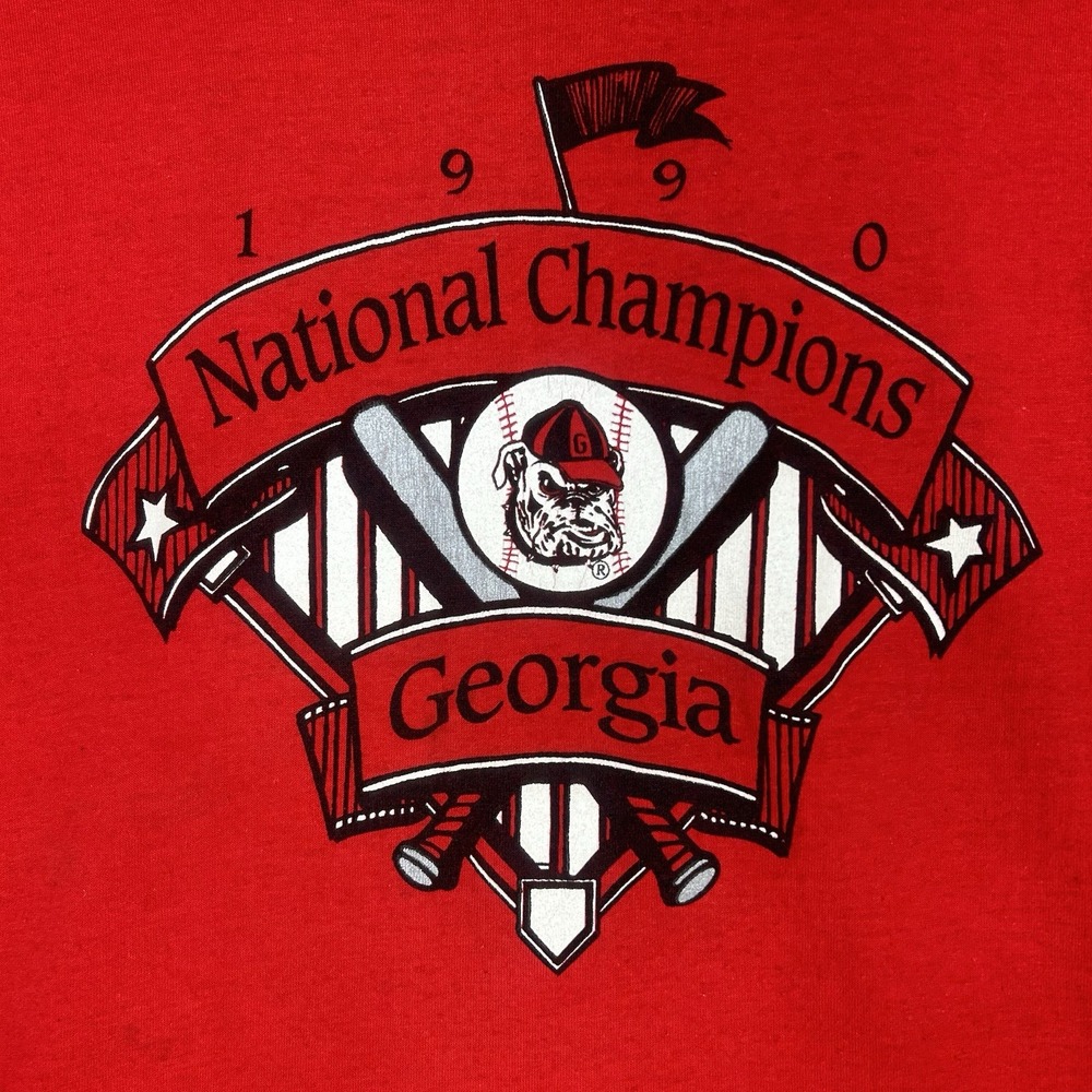 VTG Georgia Bulldogs Shirt Mens S (tag M) Red 1990 Baseball National Champions - Picture 6 of 13